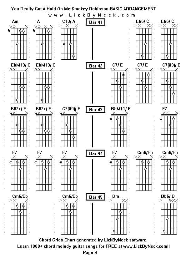 Chord Grids Chart of chord melody fingerstyle guitar song-You Really Got A Hold On Me-Smokey Robinson-BASIC ARRANGEMENT,generated by LickByNeck software.